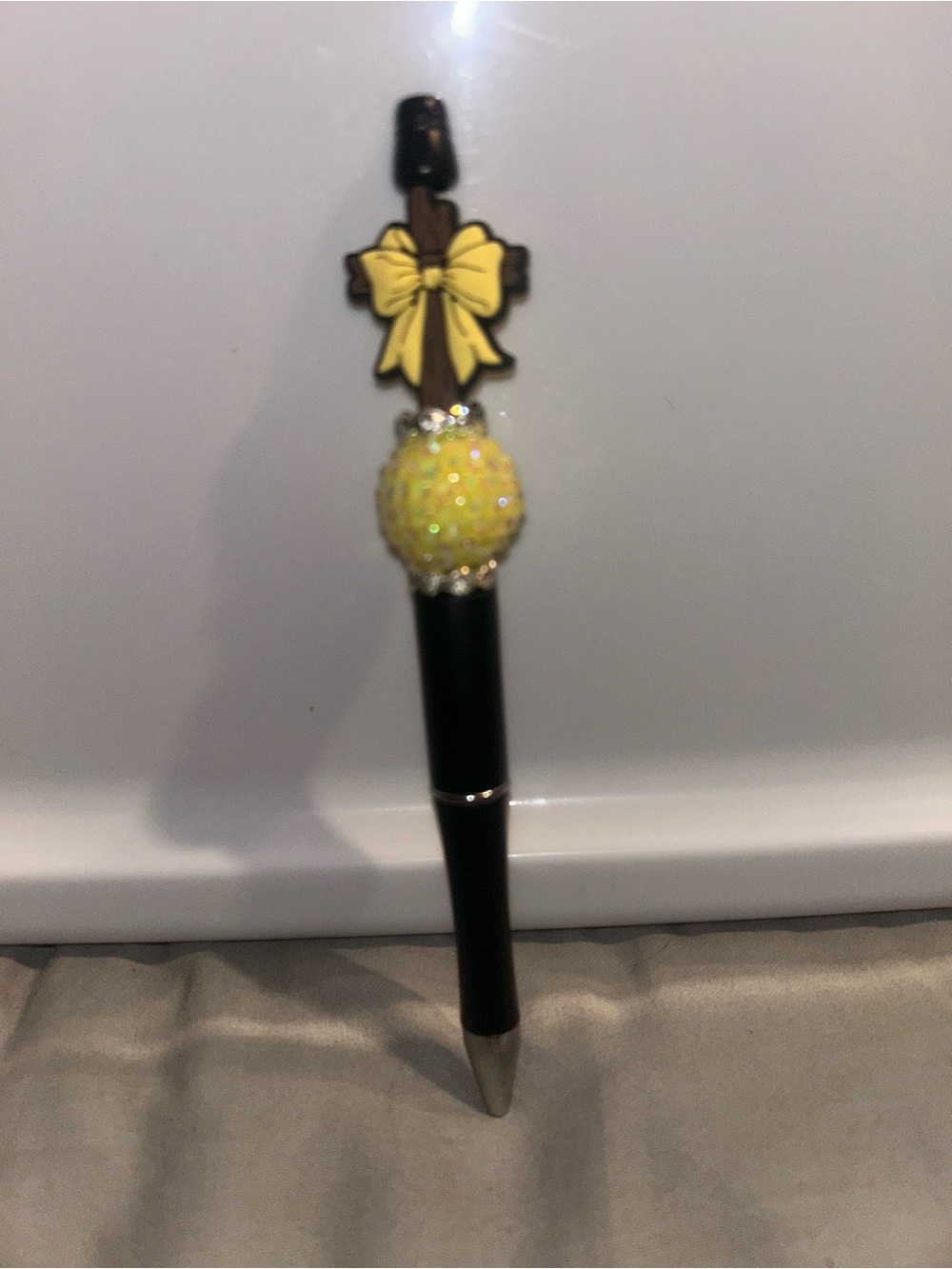 Yellow Bow and Bead Charm Pen - Women Accessories